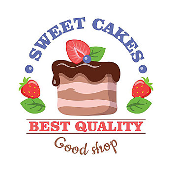 甜,蛋糕,最好,品质,店,矢量,标识,奶油巧克力,隔绝,插画,草莓,绿叶,蓝莓,上面,糕点,卡通,风格,设计