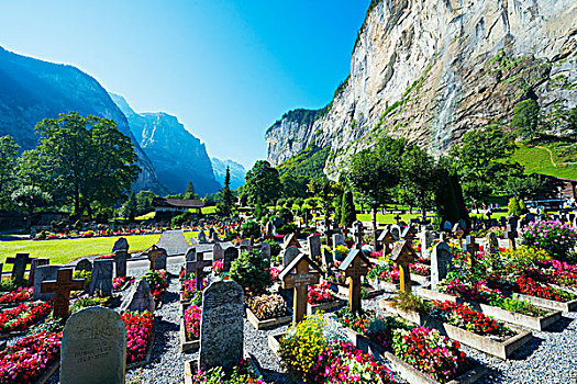 欧洲,阿尔卑斯山,瑞士,伯恩高地,世界遗产,墓地