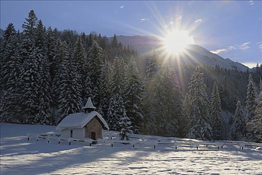 小,小教堂,冬天,巴伐利亚,德国