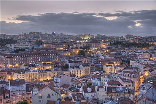 里斯本,城市风光,夜晚,葡萄牙,欧洲
