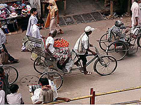 人,自行车,市场,瓦腊纳西,印度