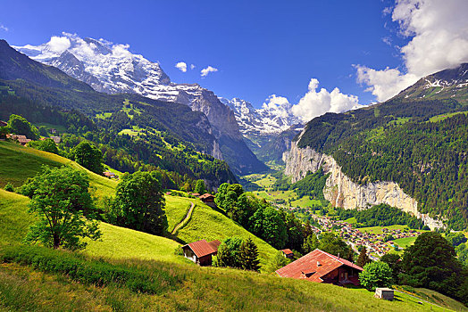 风景,文根,劳特布龙嫩,山谷,伯尔尼阿尔卑斯山,瑞士,阿尔卑斯山,少女峰,伯恩,欧洲