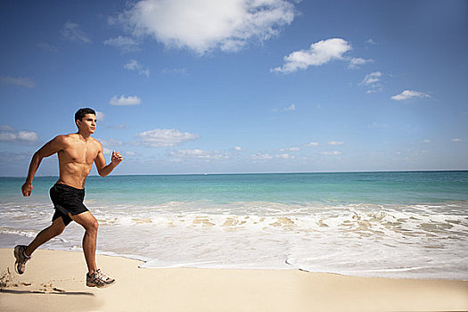 夏威夷,瓦胡岛,男性,跑,海滩