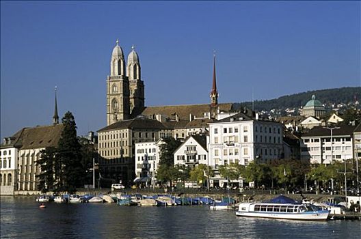 瑞士,苏黎世,船,林马特河,大教堂,背景