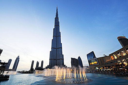 哈利法,最高,塔,世界,高度,迪拜,喷泉,户外,商场,商务,市区,阿联酋,中东,亚洲