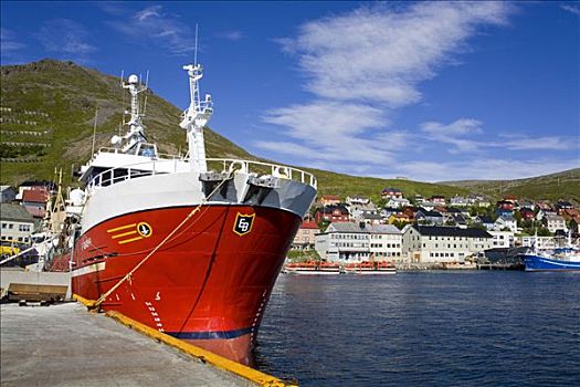船,停泊,港口,霍宁斯沃格,岛屿,北角地区,挪威