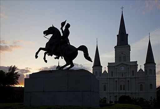雕塑,安德鲁-杰克逊将军,杰克森广场,正面,新奥尔良,路易斯安那,美国