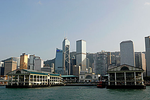 星,渡轮,码头,正面,天际线,香港,中心,亚洲