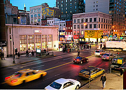 街景,晚间,纽约,美国