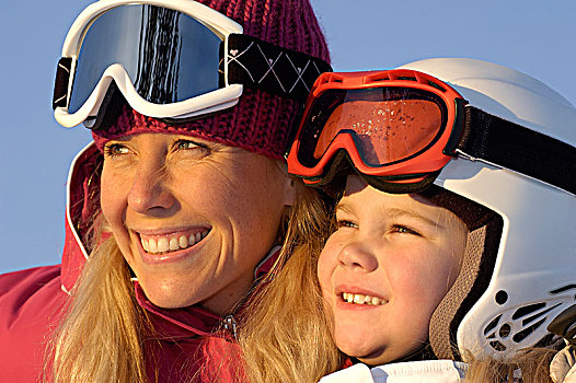 母女,滑雪,度假,瑞典