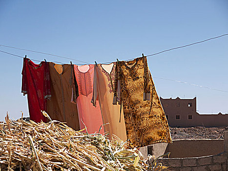 彩色,悬挂,晾衣服,瓦尔扎扎特,摩洛哥,北非,非洲