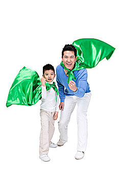 绿色节能环保卫士超人父子
