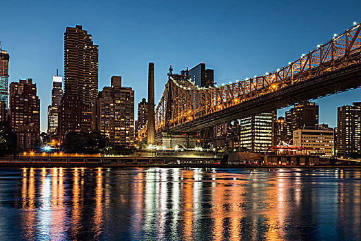 桥,立交桥,曼哈顿,天际线,日落,纽约,美国