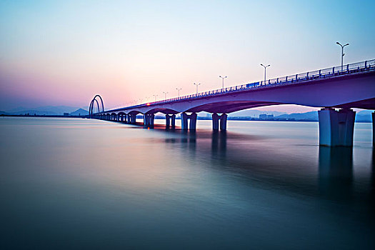 日出,天际线,风景,桥,上方,河