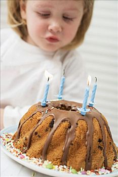 小,女孩,吹蜡烛,生日蛋糕