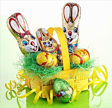 复活节兔子,巧克力蛋,篮子