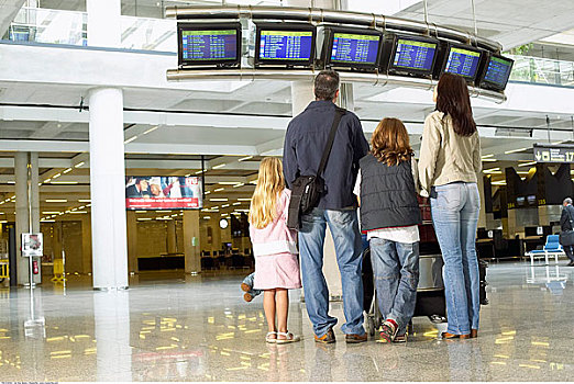 家庭,看,航班时刻,机场
