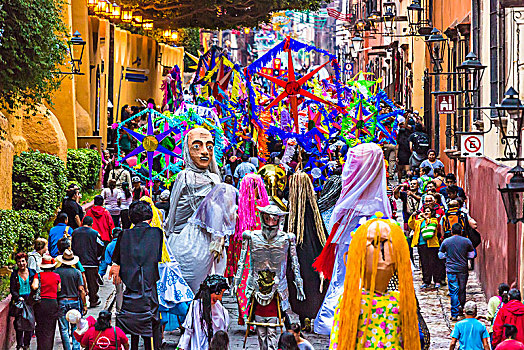 彩色,街道,游行,圣麦克,天使长,节日,队列,圣米格尔,墨西哥