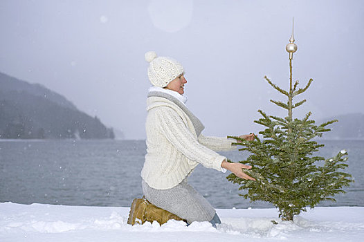 女人,圣诞树,萨尔茨堡,奥地利