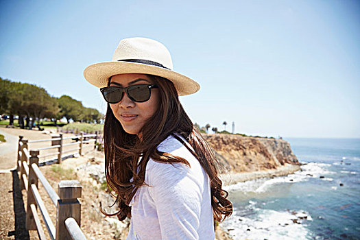 年轻,女人,头像,戴着,太阳帽,加利福尼亚,美国