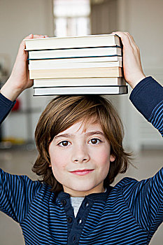 男孩,平衡性,书本,头部