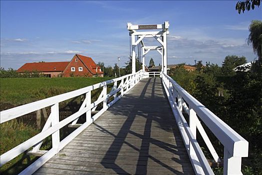 桥,荷兰,风格,历史,木桥,上方,漯河,河,下萨克森,德国,欧洲
