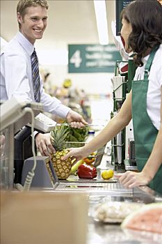 男人,结帐,台案,杂货店