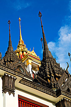 亚洲,曼谷,庙宇,泰国,抽象,十字架,彩色,屋顶,寺院,宗教,图案,晴朗