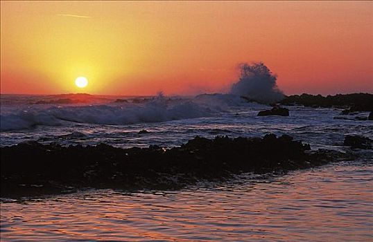 海洋,日落,齐齐卡马国家公园,东开普省,共和国,南非