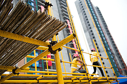 建筑工人,工作,脚手架