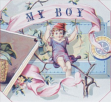 男孩,迟,19世纪,雪茄标