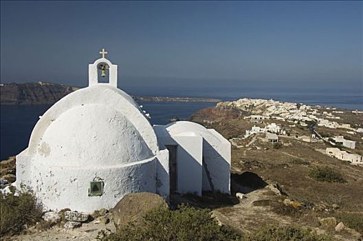 小教堂,风景,锡拉岛,基克拉迪群岛,爱琴海,希腊