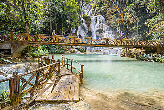 水池,瀑布,靠近,琅勃拉邦,老挝,印度支那,亚洲