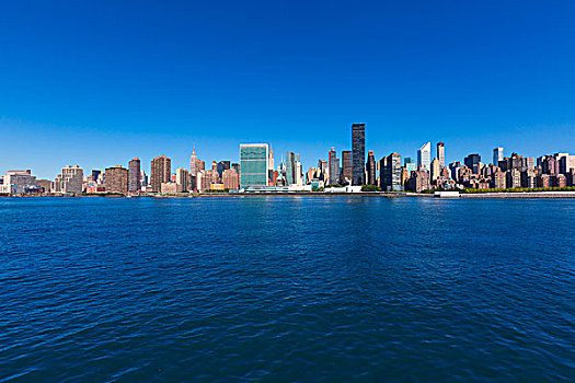曼哈顿,纽约,晴朗,天际线,东河,美国