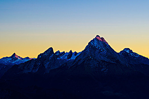瓦茨曼山,夜光,贝希特斯加登阿尔卑斯山,贝希特斯加登地区,上巴伐利亚,巴伐利亚,德国,欧洲