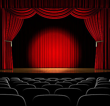 剧院,舞台,红色,帘,聚光灯