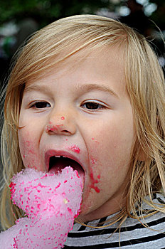 小女孩,三个,岁月,吃,糖果,瑞典,欧洲