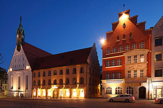 教堂,黄昏,因格尔斯塔德特,上巴伐利亚,巴伐利亚,德国,欧洲