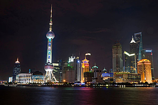 天际线,东方明珠塔,夜晚,上海,中国,亚洲