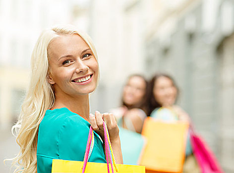 销售,购物,旅游,高兴,人,概念,美女,购物袋