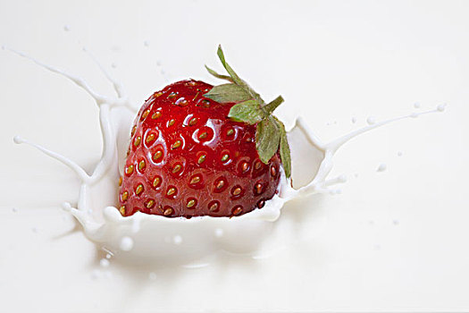 新鲜,草莓,溅,牛奶,表面