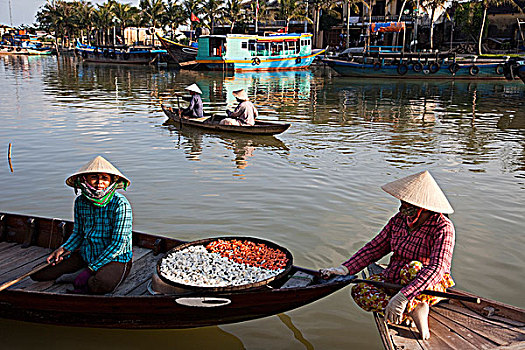越南,会安,船,女人,干燥,商品