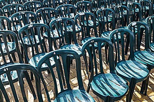 塑料制品,绿色,椅子,排列,排,马拉加省,安达卢西亚,西班牙