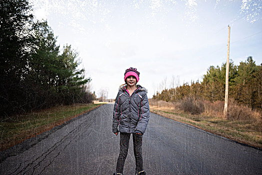 女孩,滑旱冰,乡间小路,沐浴,加拿大