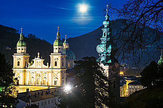 圆顶,教堂,满月,萨尔茨堡,奥地利