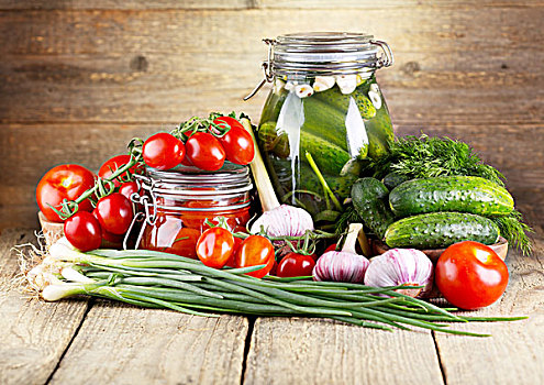 保存,西红柿,黄瓜,新鲜,蔬菜,木质背景