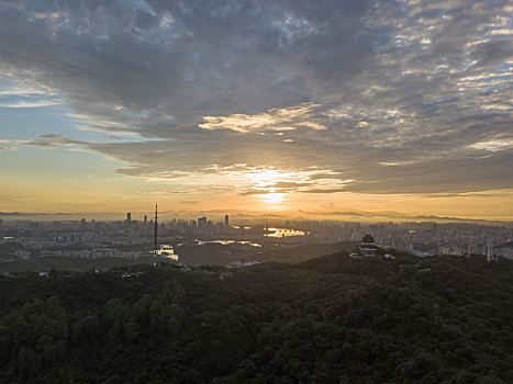 广东惠州高榜山景区日出航拍风光