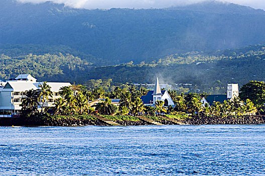 酒店,左边,教堂,岛屿,西萨摩亚