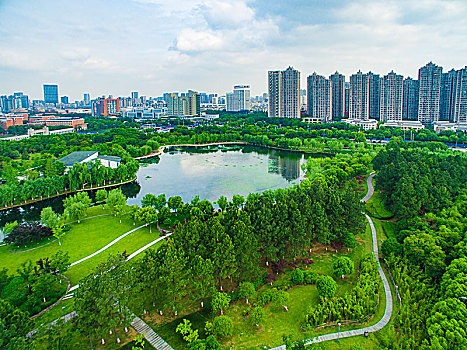 宁波,高教园区,航拍,院士公园,俯瞰,绿色,大学城