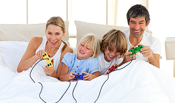 可爱,家庭,玩,电子游戏,卧室